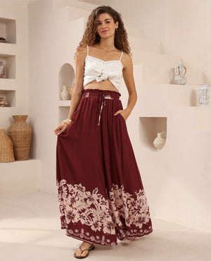 Iris Maxi Palazzo Pants with Drawstring Waist Wide Leg - Camellia