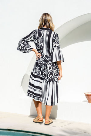 Joop & Gypsy Rosalie Midi Dress with V-Neck Pockets - Black & White