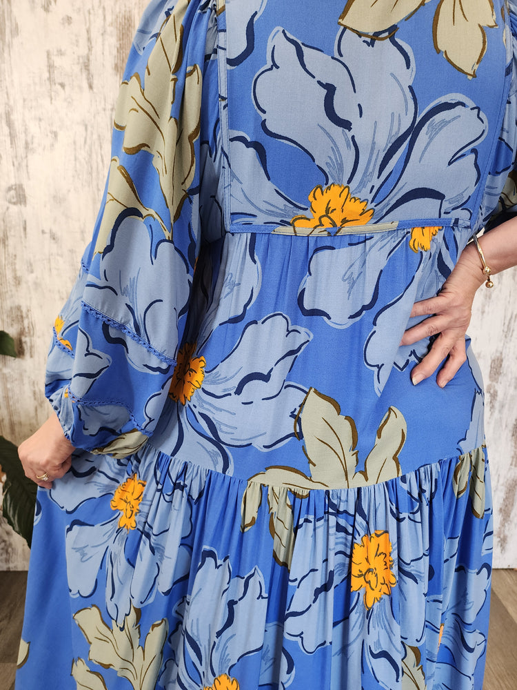 Jaase Loretta Maxi Dress with Pockets V-Neck Tie Bodice - Blue Bell - Style House Fashion Jaase