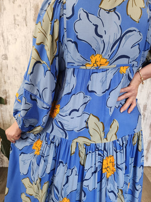 Jaase Loretta Maxi Dress with Pockets V-Neck Tie Bodice - Blue Bell - Style House Fashion Jaase