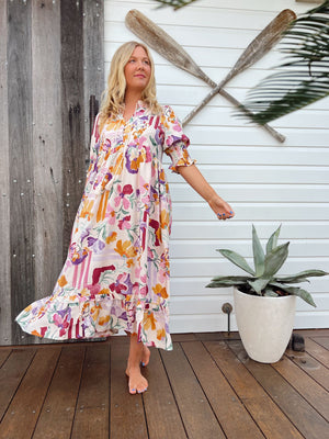 Jaase Kora Midi Dress with Tie Up V Neck Pockets Short Sleeve - Sweet Lilly - Style House Fashion Jaase Jaase