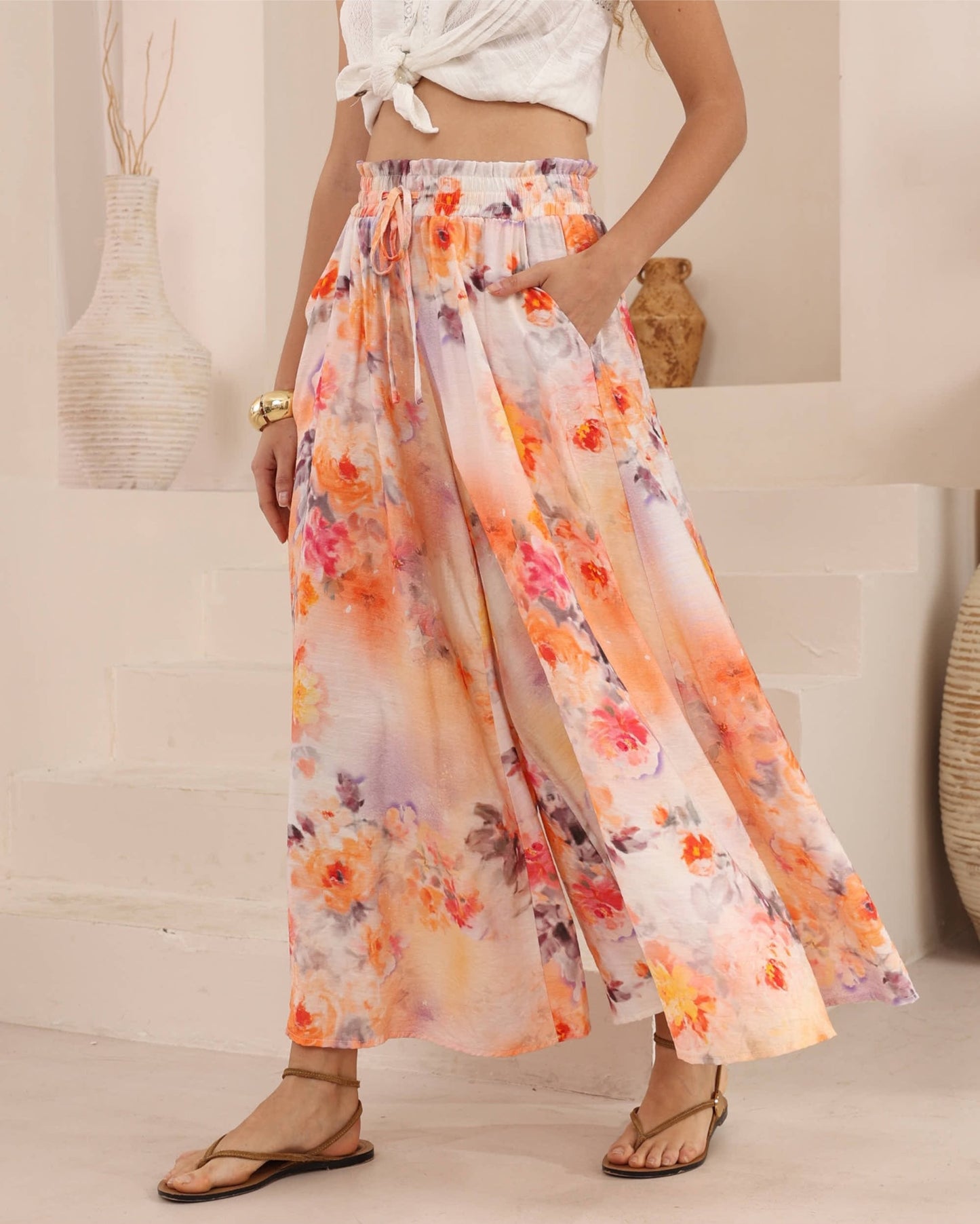 Iris Maxi Palazzo Pants with Drawstring Waist Wide Leg - Pixie - Style House Fashion Iris Maxi