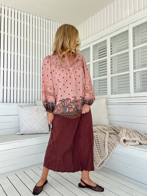 Jaase Eliza Blouse with V-Neck Lace Buttons Balloon Sleeve - Seraphina - Style House Fashion Jaase Jaase