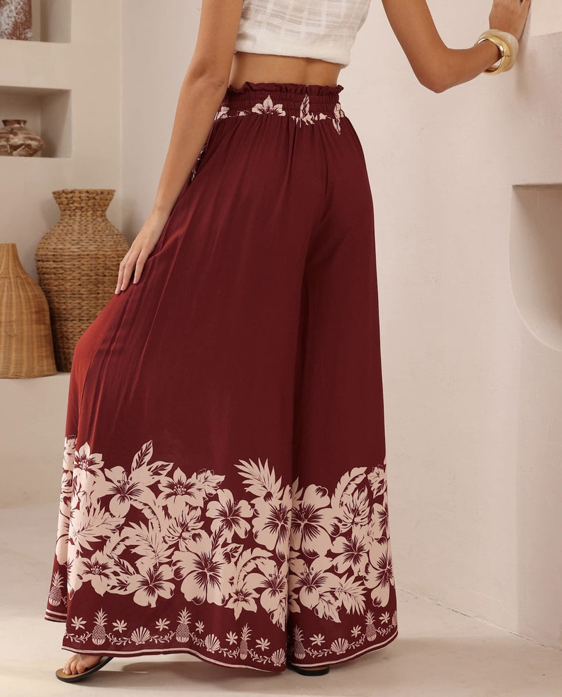 Iris Maxi Palazzo Pants with Drawstring Waist Wide Leg - Camellia