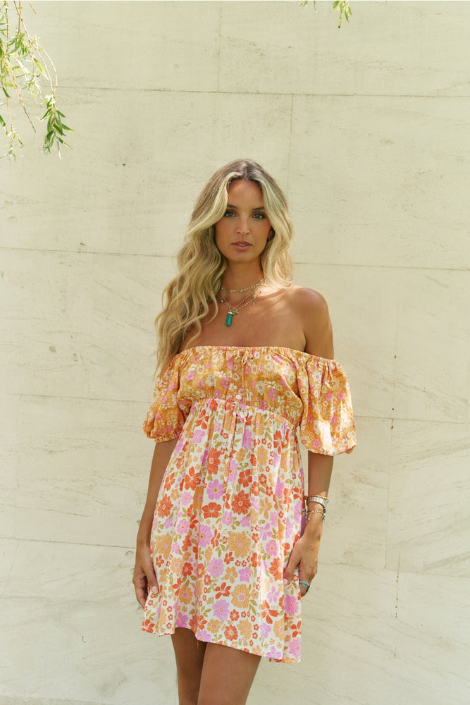 Jaase Elide Mini Dress V Neck Off Shoulder Elastic Waist - Crystal - Style House Fashion Jaase Jaase
