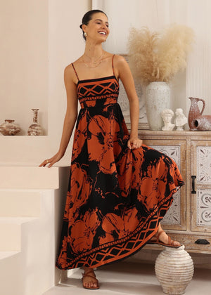 Iris Maxi Collette Maxi Dress with Square Neckline Pockets Spaghetti Strap - Tawny - Style House Fashion Iris Maxi
