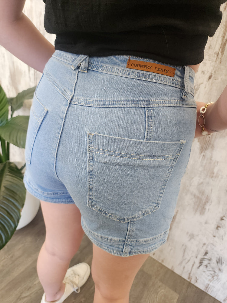 Country Denim Jill High Rise Stretch Shorts - Light Blue - Style House Fashion Country Denim Country Denim Country Denim Country Denim Country Denim Country Denim Country Denim Country Denim