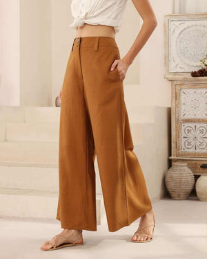 Iris Maxi Joplin Silk Linen Pants - Rust - Style House Fashion Iris Maxi