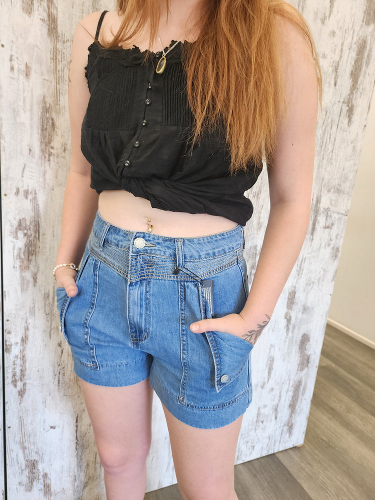 Country Denim Penny Non Stretch High Rise Cargo Shorts - Mid Blue - Style House Fashion Country Denim Country Denim Country Denim Country Denim Country Denim