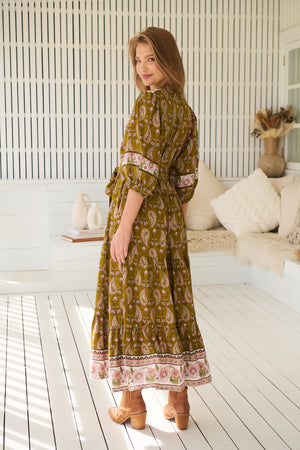 Jaase Mila Midi Dress with V Neck Billowy Sleeve - Amalie - Style House Fashion Jaase