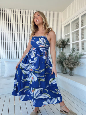 Jaase Heidi Midi Dress with Square Neck Shirred Back Adjustable Straps - Asteria - Style House Fashion Jaase