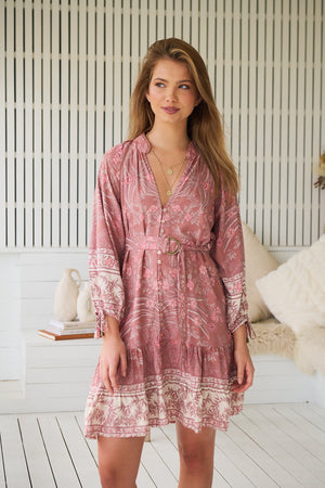 Jaase Inka Mini Dress with V Neck Buttoned Long Sleeve - Angelina - Style House Fashion Jaase Jaase Jaase