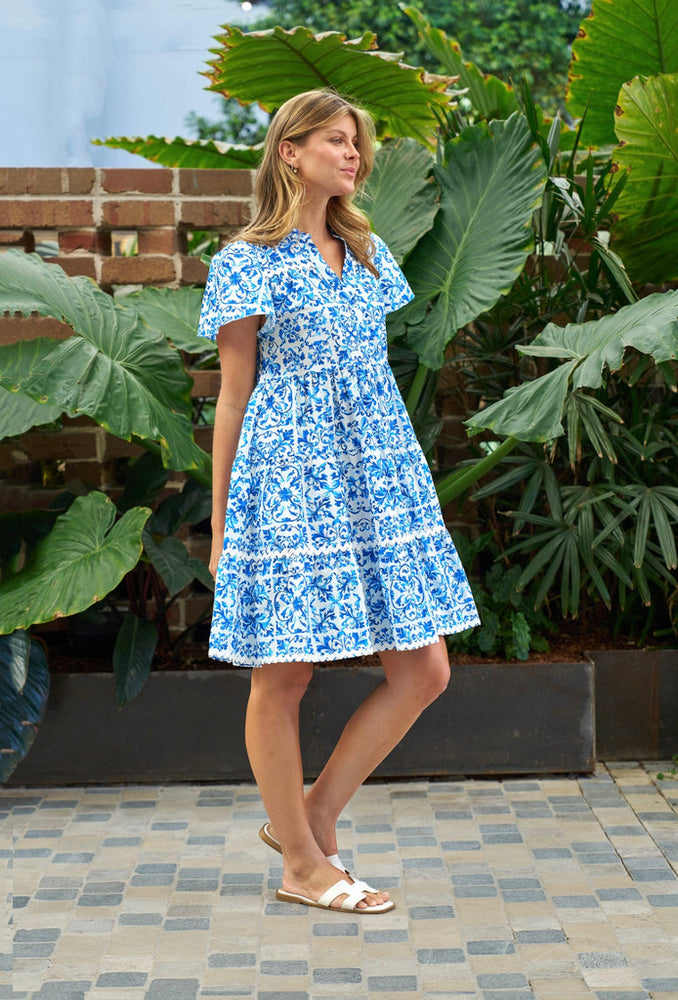 Boho Australia Ameera Cotton Mini Dress with V-Neck Buttons Pockets - Porcelain