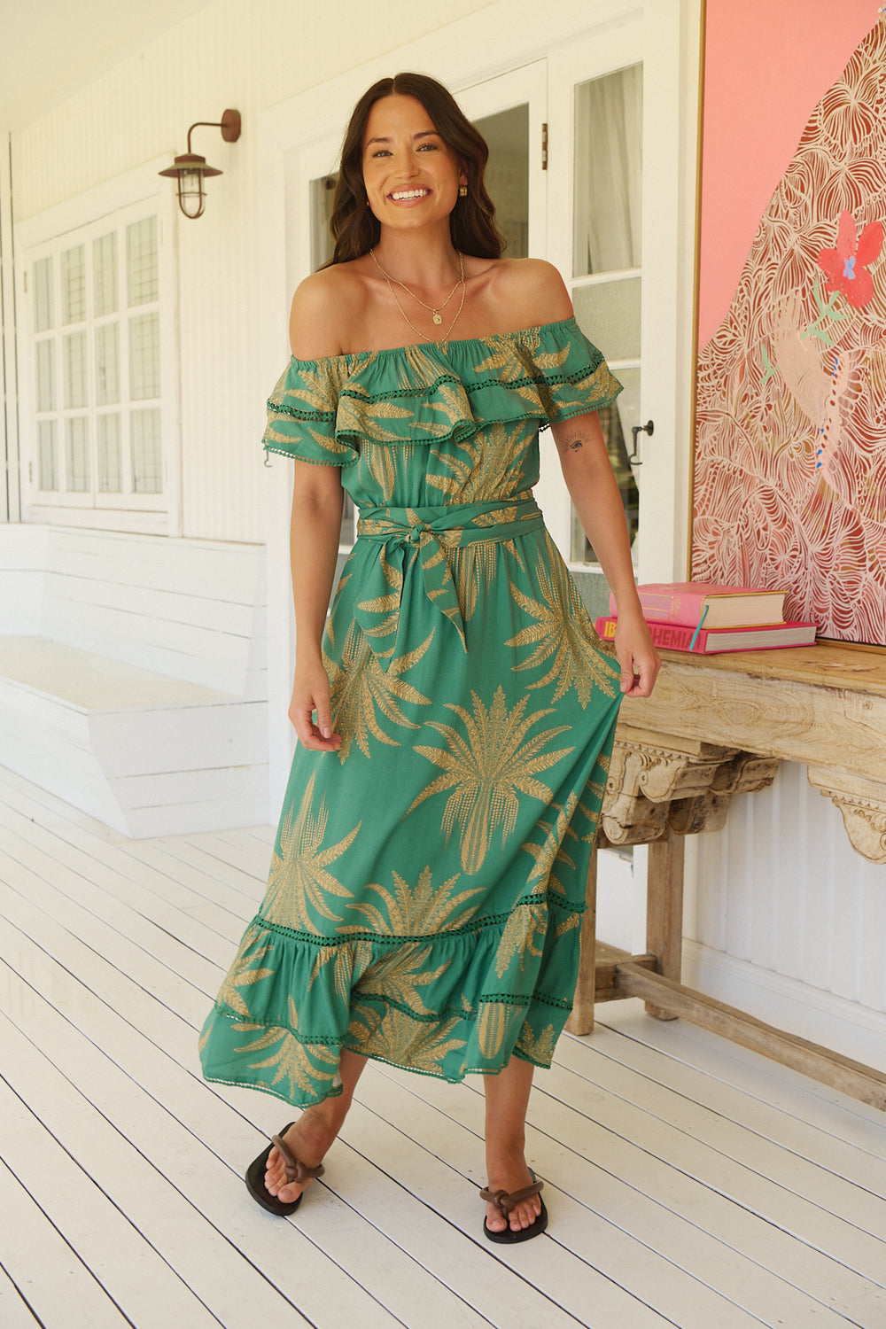 Jaase Romy Maxi Dress with Elastic Waist Off Shoulder Frilled Detail - Island Luxe - Style House Fashion Jaase