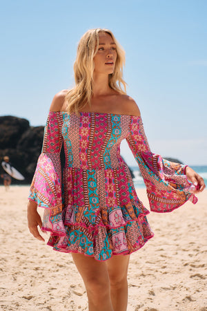 Jaase Primrose Mini Dress with Flared Boho Sleeve Shirred Bust - Cedella - Style House Fashion Jaase Jaase