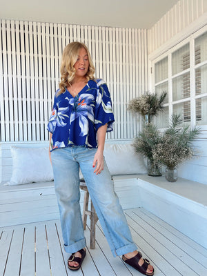 Jaase Gabriella Blouse Top with V Neck Lantern Sleeve - Asteria - Style House Fashion Jaase
