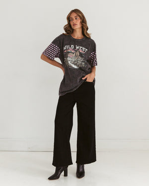 Paper Heart Wild West  Slightly Oversized Vintage T-Shirt - Black Stone Wash