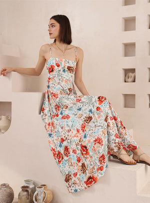 Iris Maxi Collette Maxi Dress with Square Neckline Pockets Spaghetti Strap - Blue Bloom - Style House Fashion Iris Maxi