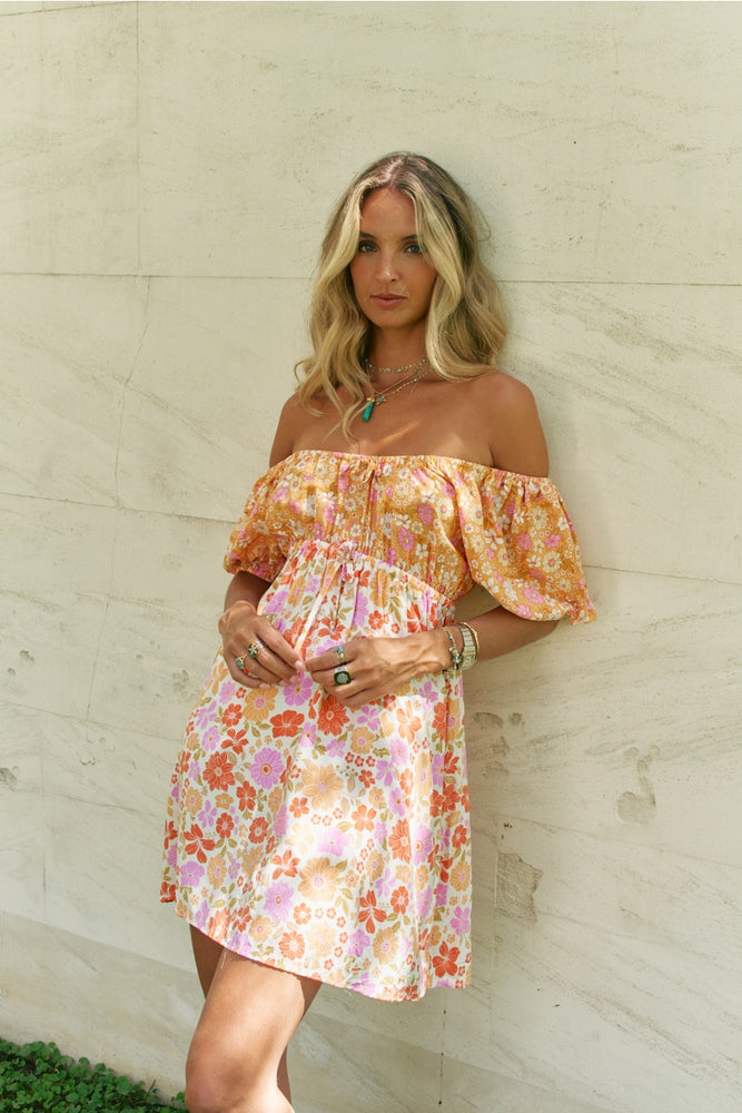 Jaase Elide Mini Dress V Neck Off Shoulder Elastic Waist - Crystal - Style House Fashion Jaase Jaase