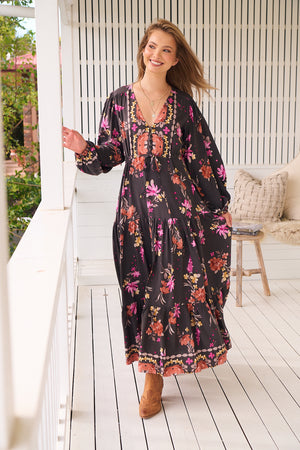Jaase Teresa Maxi Dress Long Billowy Sleeve - Monarch Bloom - Style House Fashion Jaase