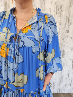Jaase Loretta Maxi Dress with Pockets V-Neck Tie Bodice - Blue Bell - Style House Fashion Jaase