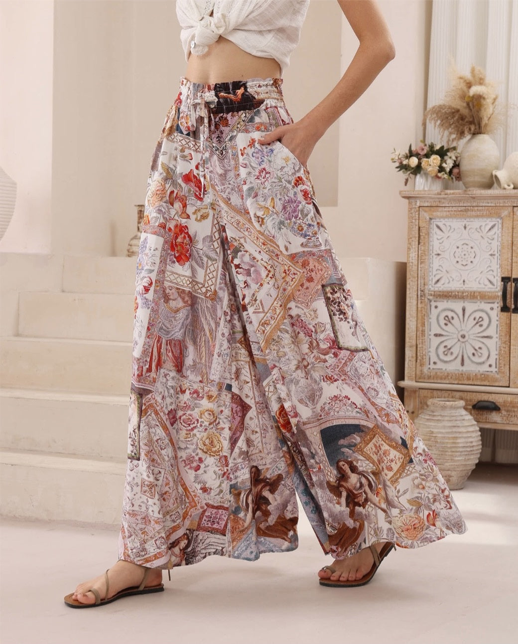 Iris Maxi Palazzo Pants Drawstring Waist Wide Leg - Elizabeth - Style House Fashion