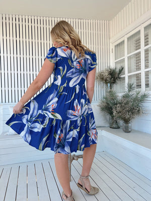 Jaase Tracey Mini Dress V Neck Short Shell Sleeve Button Bodice - Asteria - Style House Fashion Jaase