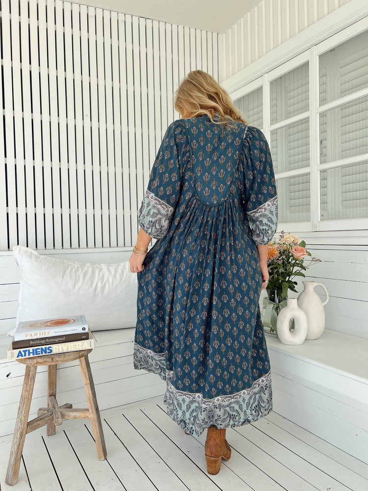 Jaase Boheme Midi Dress with Mandarin Collar V Neck Pockets - Nico - Style House Fashion Jaase Jaase