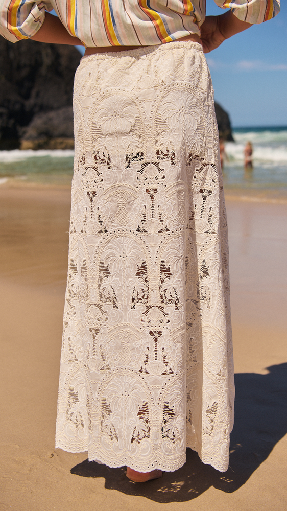 Jaase Woods Embroidered Maxi Skirt with Drawstring Waist - Golden Palms - Style House Fashion Jaase Jaase Jaase Jaase Jaase Jaase