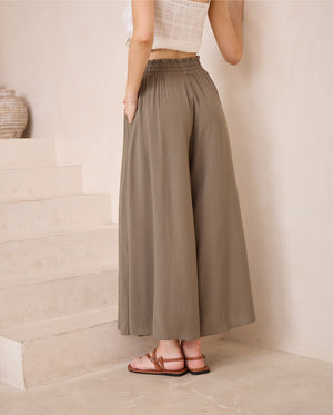 Iris Maxi Palazzo Pants Drawstring Waist Wide Leg - Khaki - Style House Fashion