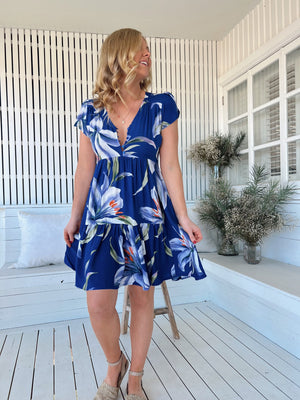 Jaase Tracey Mini Dress V Neck Short Shell Sleeve Button Bodice - Asteria - Style House Fashion Jaase