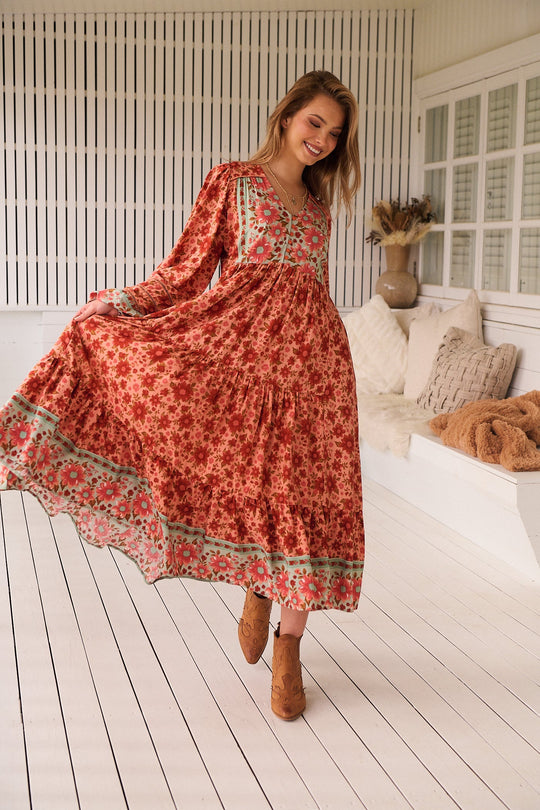 Jaase Eve Midi Dress with Long Billowy Sleeve - Lillianna