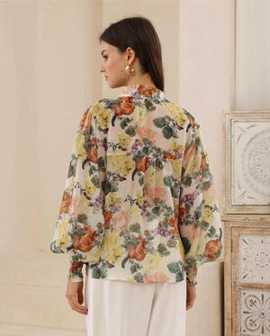 Iris Maxi Maya Blouse Top with Collar Long Sleeve Buttons - Autumn Bliss