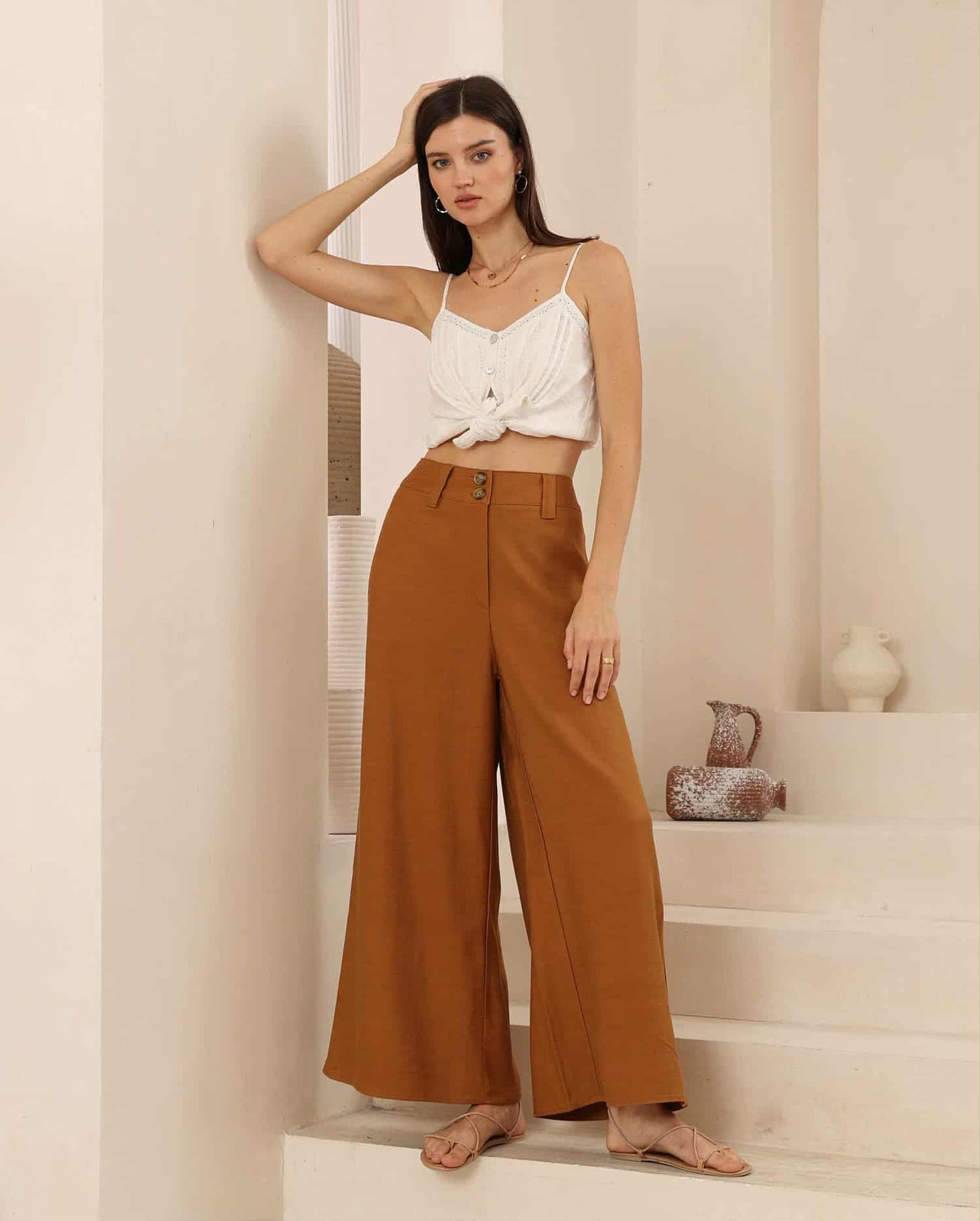 Iris Maxi Joplin Silk Linen Pants - Rust - Style House Fashion Iris Maxi