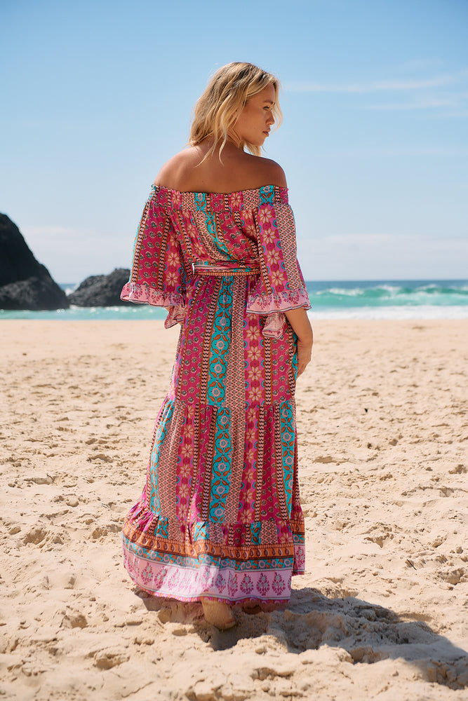 Jaase Tegan Maxi Dress with Shirred Waist Off Shoulder Wing Sleeve - Cedella - Style House Fashion