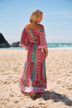 Jaase Tegan Maxi Dress with Shirred Waist Off Shoulder Wing Sleeve - Cedella - Style House Fashion