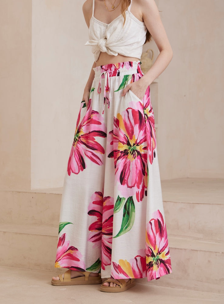 Iris Maxi Palazzo Pants with Drawstring Waist Wide Leg - Pink Dahlia - Style House Fashion Iris Maxi