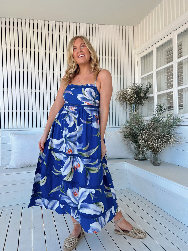 Jaase Heidi Midi Dress with Square Neck Shirred Back Adjustable Straps - Asteria - Style House Fashion Jaase
