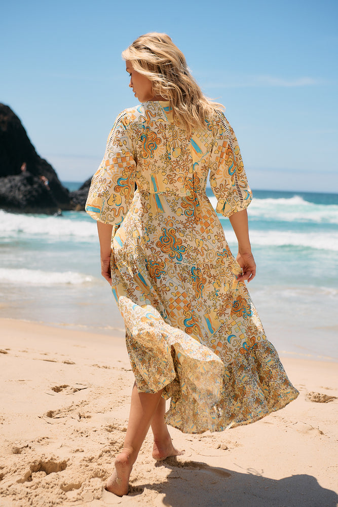 Jaase Ebony Maxi Dress with Half Sleeve V Neck Crochet Pockets - Sonnie - Style House Fashion Jaase