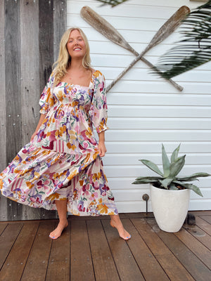 Jaase Tulli Midi Dress with Shirred Bodice Pockets Puff Sleeve - Sweet Lilly - Style House Fashion Jaase Jaase Jaase