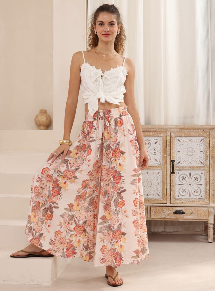 Iris Maxi Palazzo Pants Drawstring Waist Wide Leg - Luxe Blooms