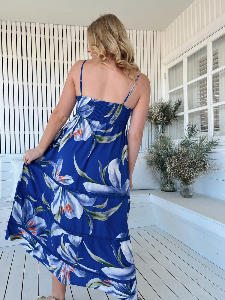 Jaase Heidi Midi Dress with Square Neck Shirred Back Adjustable Straps - Asteria - Style House Fashion Jaase