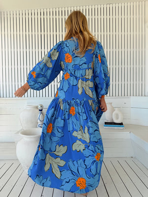 Jaase Loretta Maxi Dress with Pockets V-Neck Tie Bodice - Blue Bell - Style House Fashion Jaase