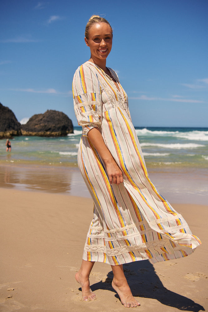 Jaase Meadow Maxi Dress with V Neck Button Bodice - Coloured Sands - Style House Fashion Jaase Jaase Jaase Jaase Jaase Jaase Jaase Jaase