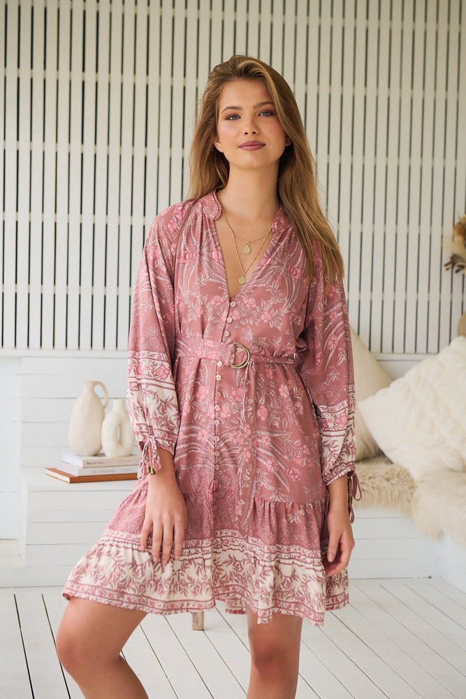 Jaase Inka Mini Dress with V Neck Buttoned Long Sleeve - Angelina - Style House Fashion Jaase Jaase Jaase