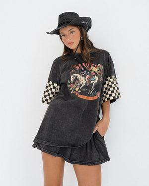 Paper Heart Saddle Up Beauty Slightly Oversized Vintage T-Shirt - Black Stone Wash - Style House Fashion Paper Heart