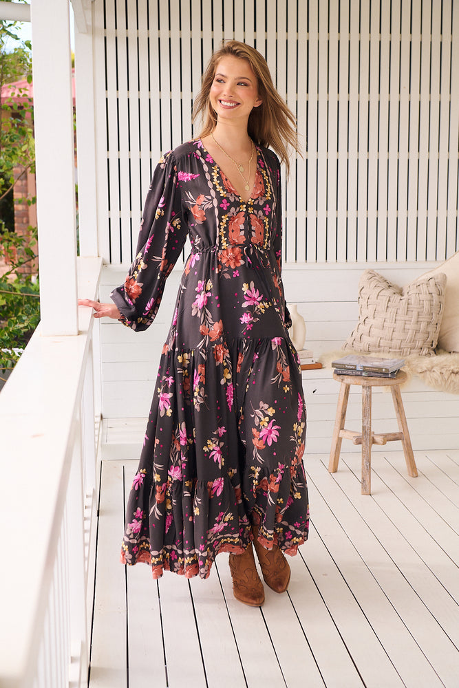 Jaase Teresa Maxi Dress Long Billowy Sleeve - Monarch Bloom - Style House Fashion Jaase