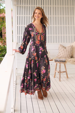 Jaase Teresa Maxi Dress Long Billowy Sleeve - Monarch Bloom - Style House Fashion Jaase