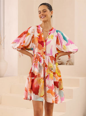 Iris Maxi Emma Mini Dress with V Neck Buttons Pockets - Sophia - Style House Fashion