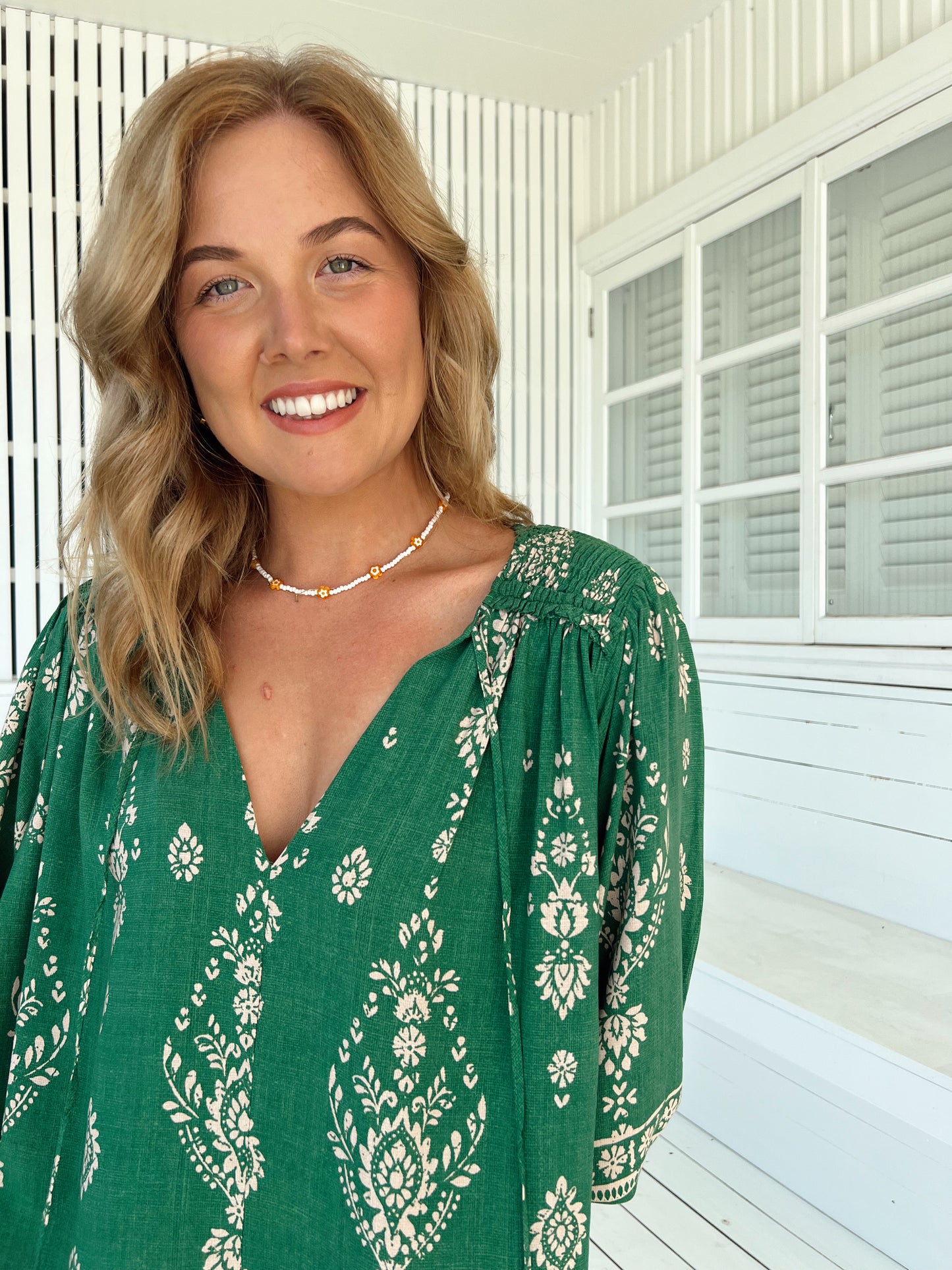 Jaase Rue Top Blouse with V Neck Billowy Sleeve - Kiva - Style House Fashion Jaase